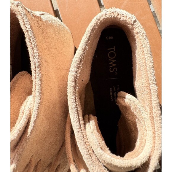TOMS 300615 Beige Suede 2-Eye Laced Cap Toe Wedge Booties – Women’s Size 8 - Picture 6 of 9